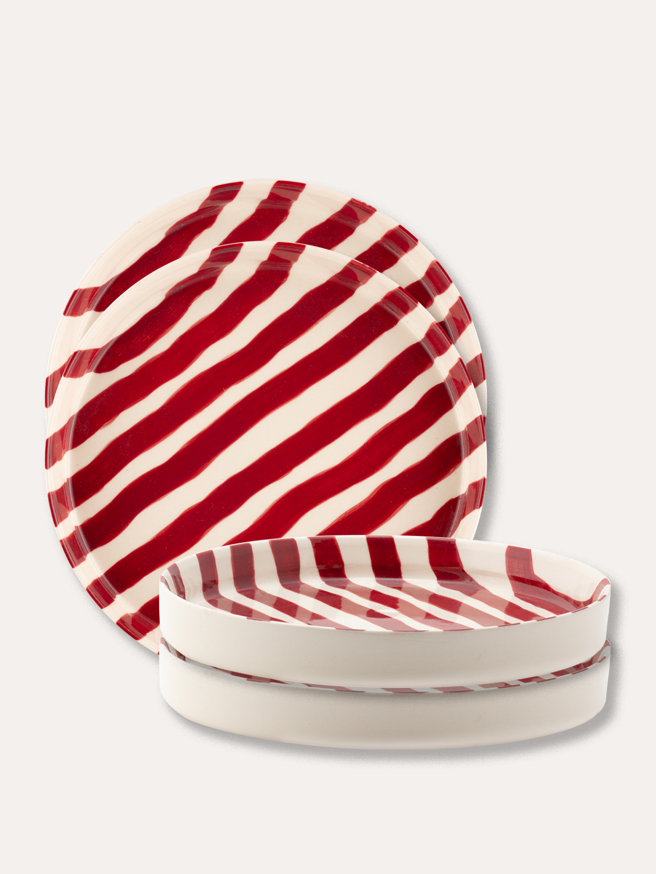 Teller Set (4er Set) Stripes - tramonto red